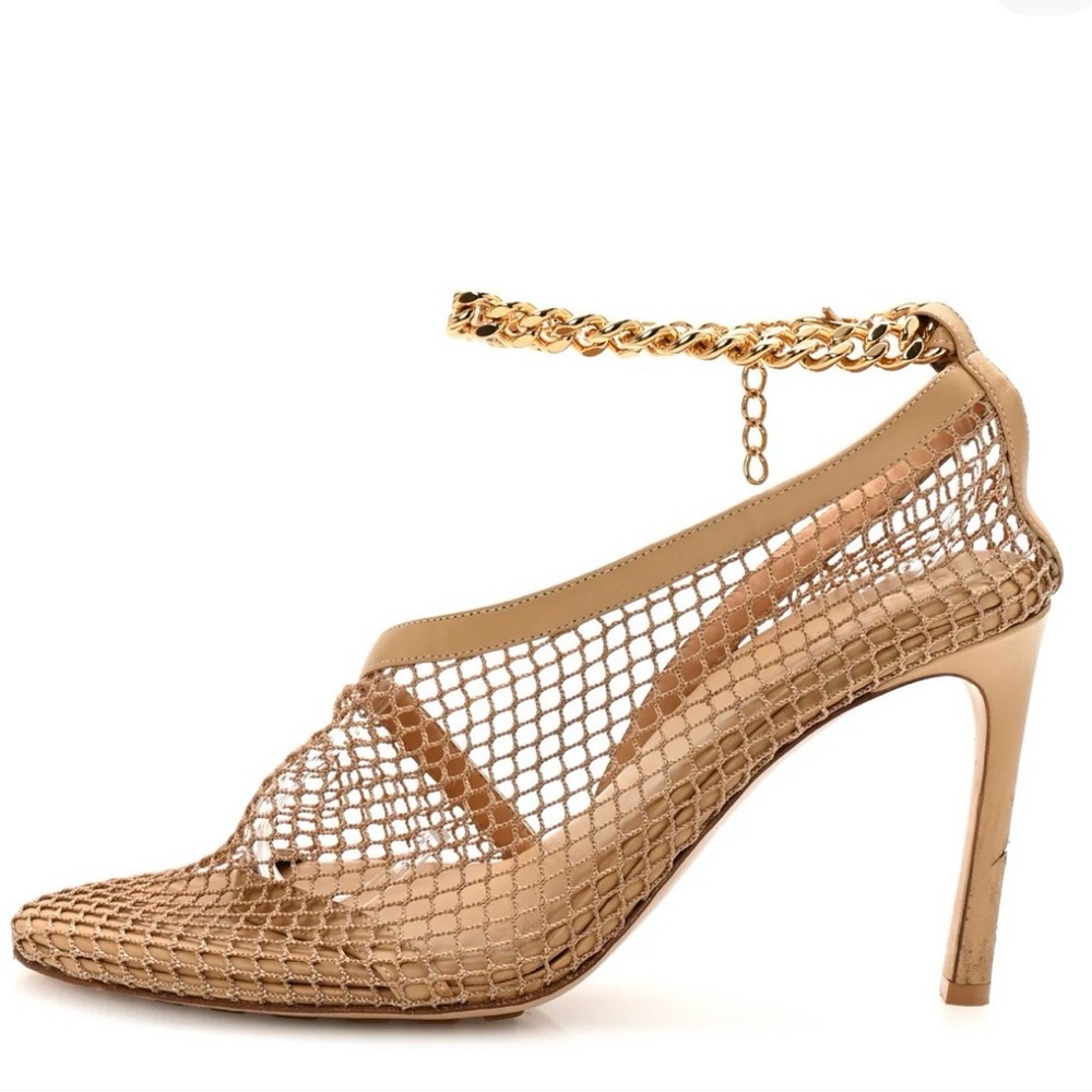Bottega Veneta Mesh Napa Chunky Chain Sandals Beige Pony